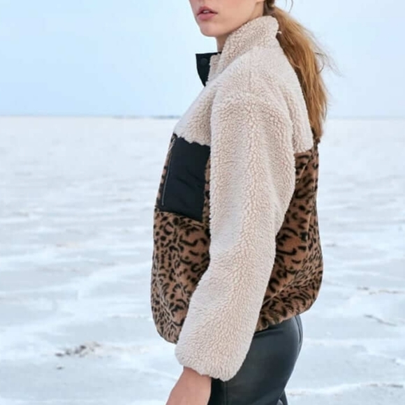 Rails Faux Leopard Fur Sherpa Paneled Pullover Jacket Size Small - Picture 6 of 11